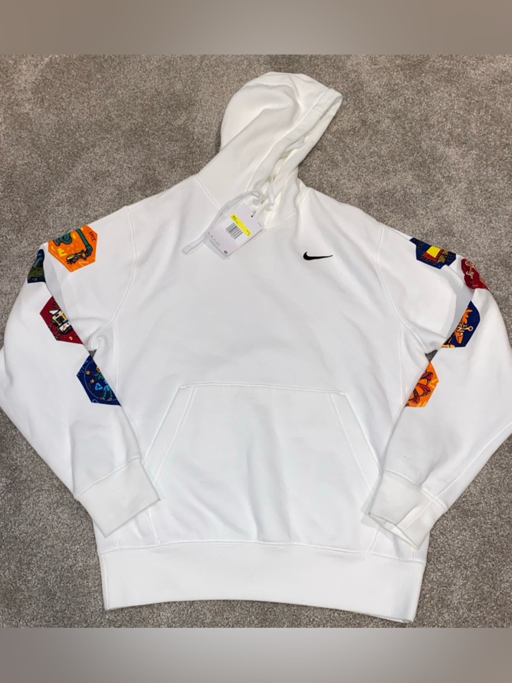 Nike White Sportswear Club Hoodie Graphic Back & Sleeves‎ Space Team NWT Men's S